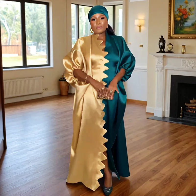 Maxy Dresses for Women Satin Clothing Ankara Dashiki Boubou Robe Turkey Kaftan Dubai Abaya Wedding Muslim Gown