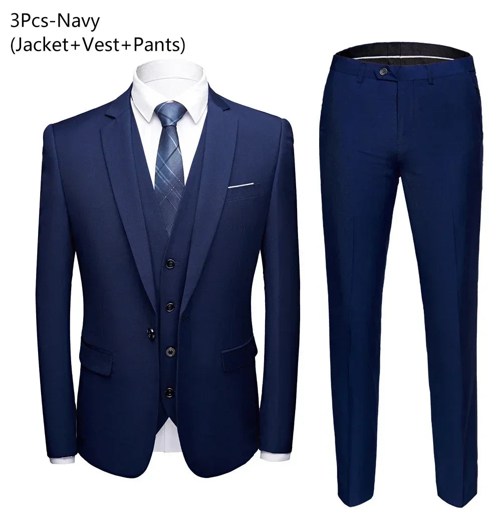 Visco Men Suits For Business Wedding Blazers 2 Pieces 3 Sets Elegant Full Vest Pants Coats Formal Jackets Luxury