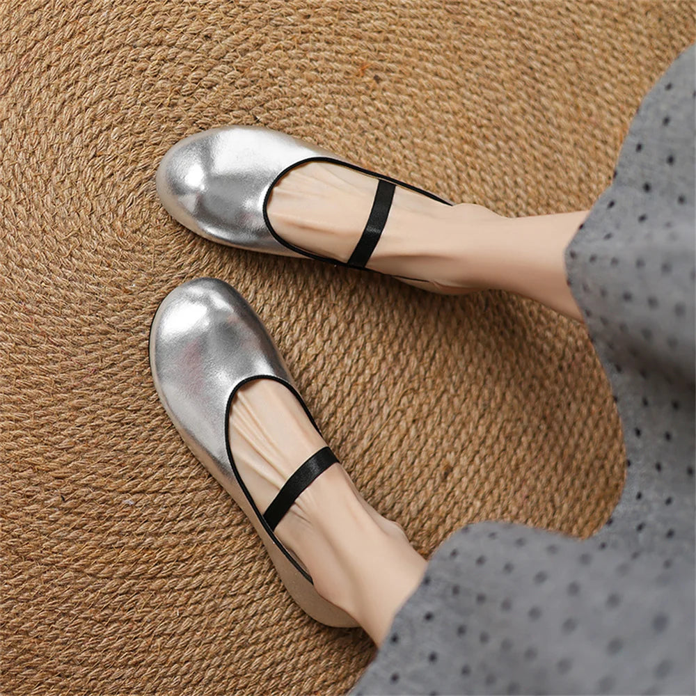 Maxy FEDONAS Shoes For Women Hand Stitch Casual Streetwear Ballet Flats Female Leopard Silver Gold Flats Shoes Loafers