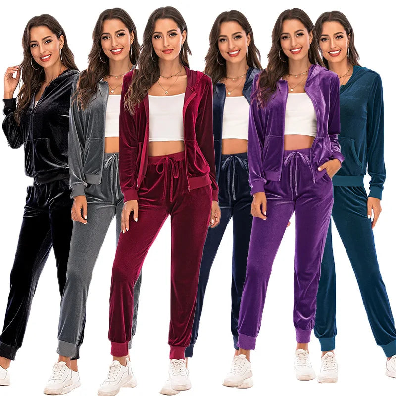 Maxy Autumn Two Pieces Tracksuit Women Velvet Oversize Sweatshirts Jogging Femme Suits Female Tops Pants Sets