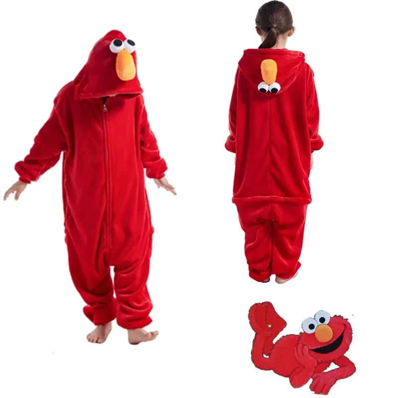 Kids Elmo Cookie Onesie Cosplay Costume Halloween Pajamas Christmas Boy Girl Full Body Zipper Clothes Cartoon Anime Homewear