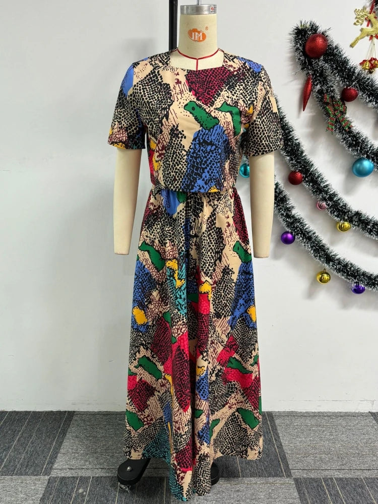 Maxy 2 Pieces Women's Sets Polyvinyl Summer Spring Dashiki African Tops And Wide Leg Pants Suits Two Piece Set Tracksuit Outfit
