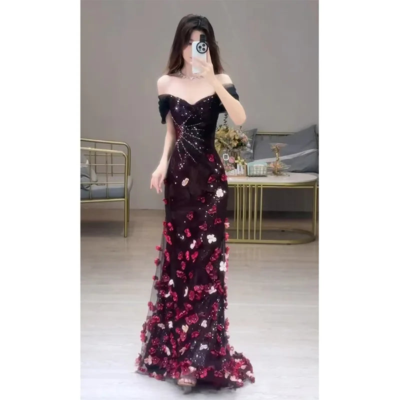 Maxy Wedding Engagement Reception Flower Sequin Dress Presenter Evening Dresses Sequin Evening Gown Vestidos De Quinceañera Party