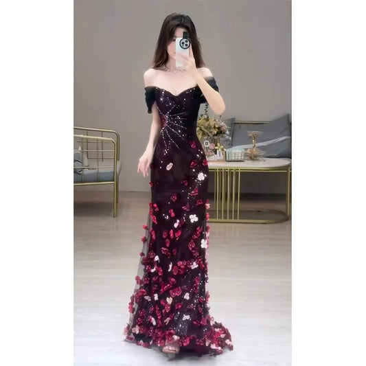 Maxy Wedding Engagement Reception Flower Sequin Dress Presenter Evening Dresses Sequin Evening Gown Vestidos De Quinceañera Party