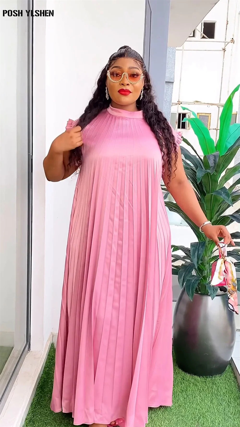 Maxy Pleated Abaya African Dresses for Women Summer Plus Size Traditional Nigeria Caftan Dress Abaya Musulman Robe Femme Clothes