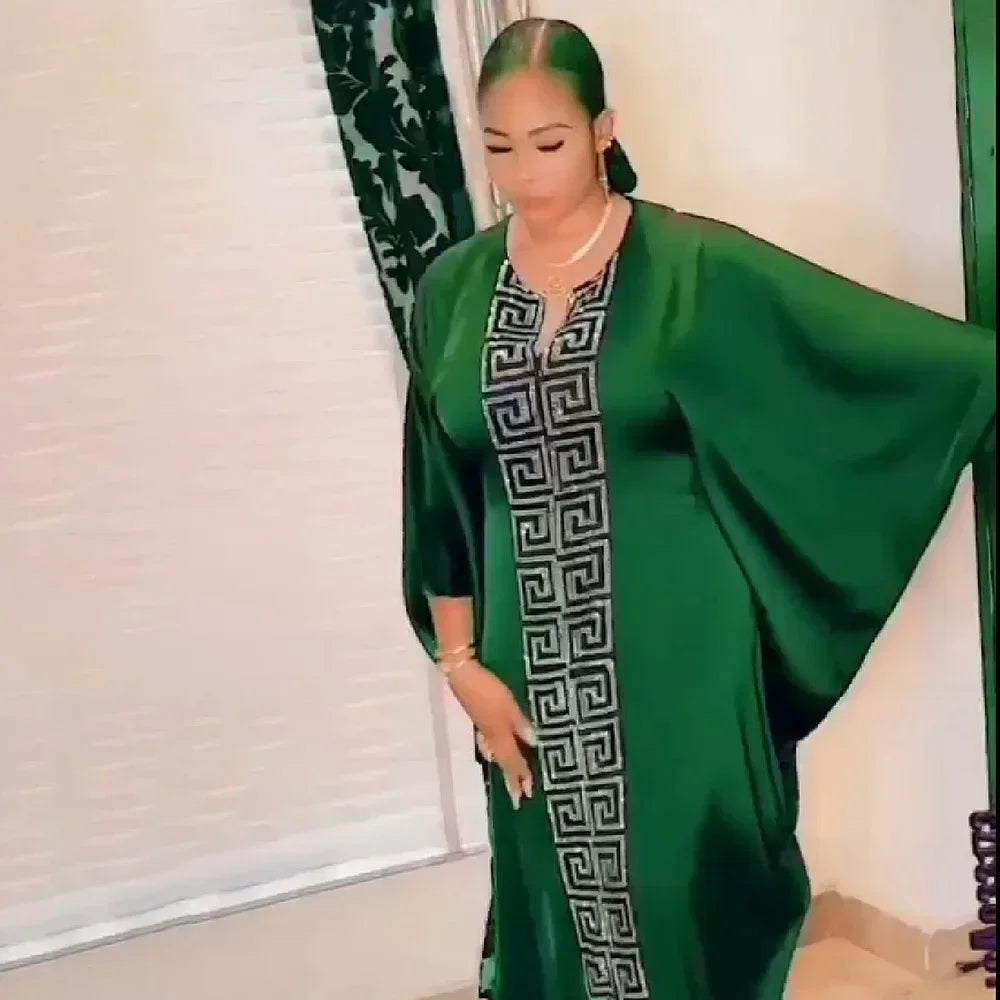 Maxy Customized Party Dresses For Women Traditional Clothing Dubai Dashiki Abaya Muslim Plus Size Bat Sleeve Maxy