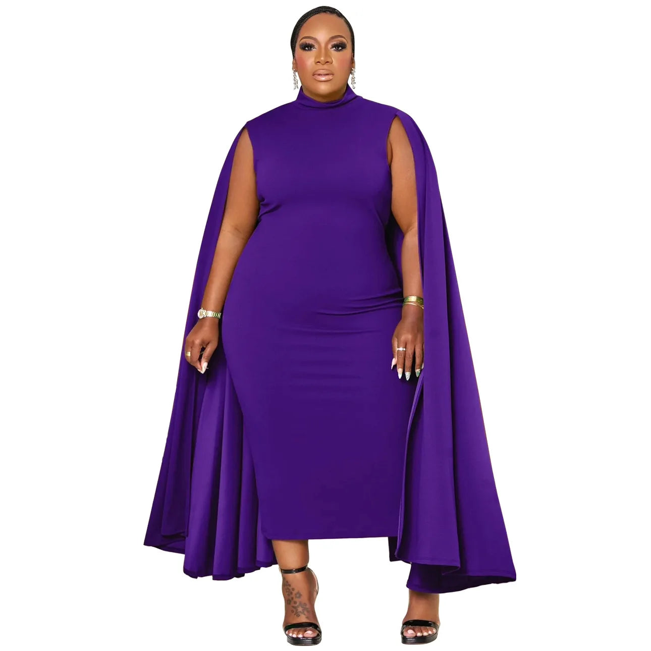 Maxy Plus Size Elegant Solid Women Dress Spring Long Cloak Sleeves Bodycon Party Dresses Oversized African Style Office Lady Vestidos