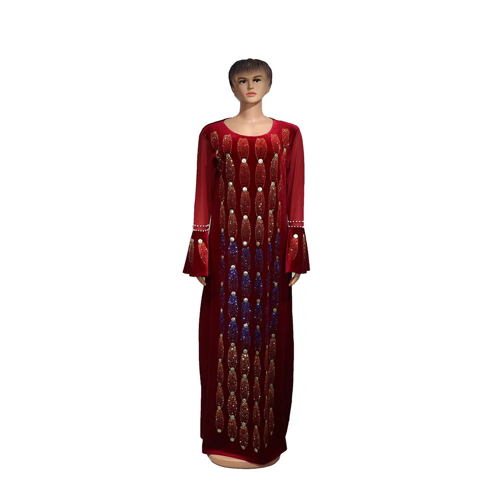 Amay Party Dresses For Women Elegant Beading Sequins Velvet Maxy Dress Clothes Robe Africaine Femme High Quality