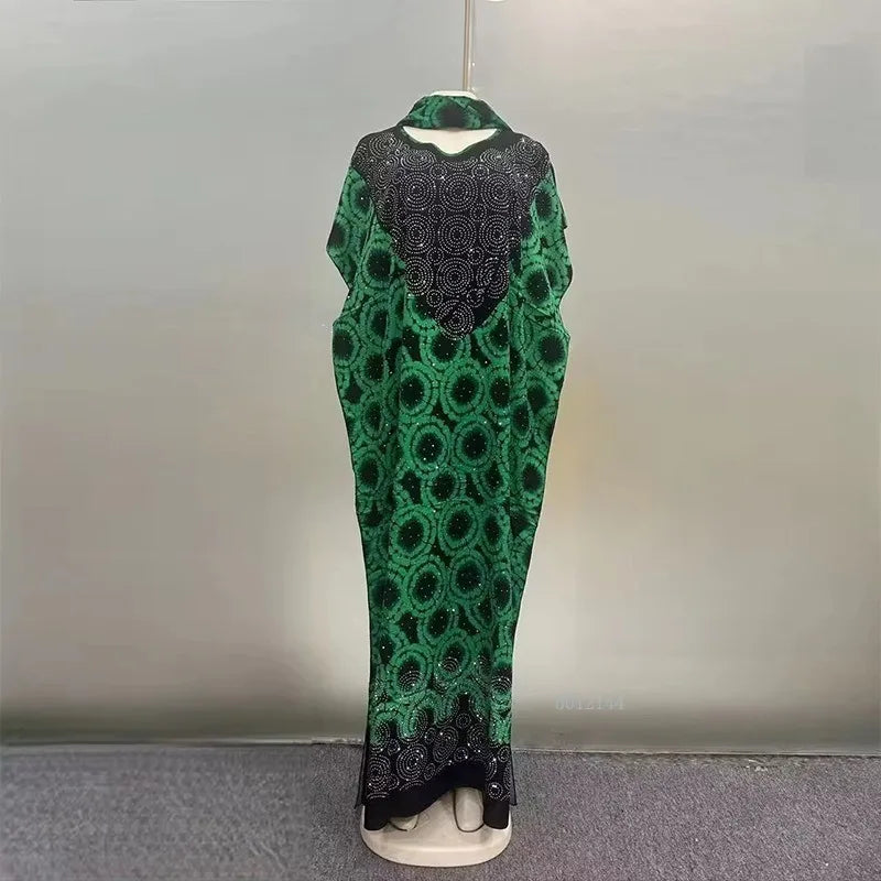 Maxy New Fashion Middle Eastern Glitter Style Loose Pocket Robe Print Elegant Ladies Plus Size Party Dress