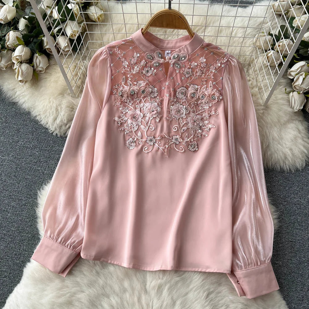 Summer Luxury 2 Piece Sets French Fashion Suits Women's Long Sleeve Embroidery Shirt Tops High Waist Jacquard Half Skirt Outfits