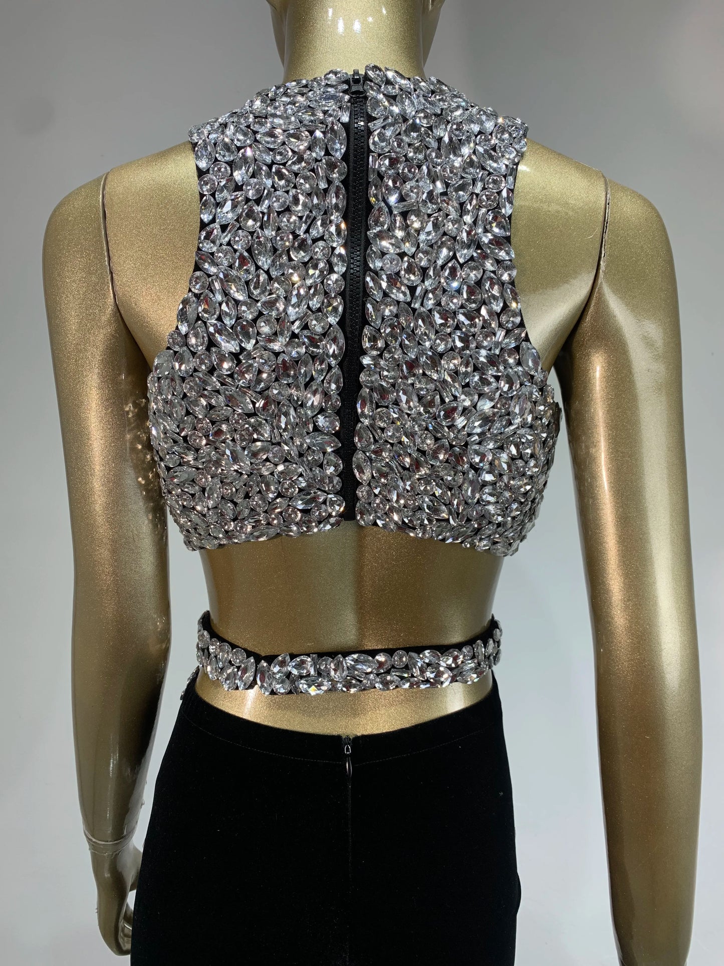 Maxy Sparkly Rhinestone Two-piece Set Women Sexy Velvet Singer Nightclub Outfit Celebrate Birthday Elegant Party Dresses