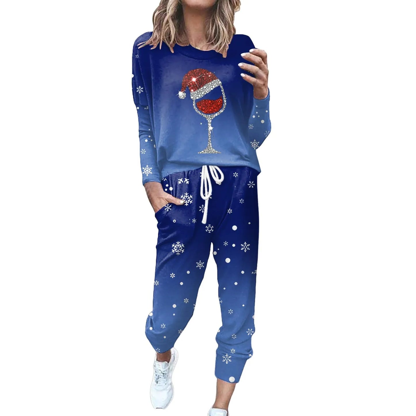 Maxy Hot Sale Christmas Print Set Trend Women'S Tracksuit Fashion Set Outfits Party Suit Long Sleeve Top +Pants Two-Piece Set