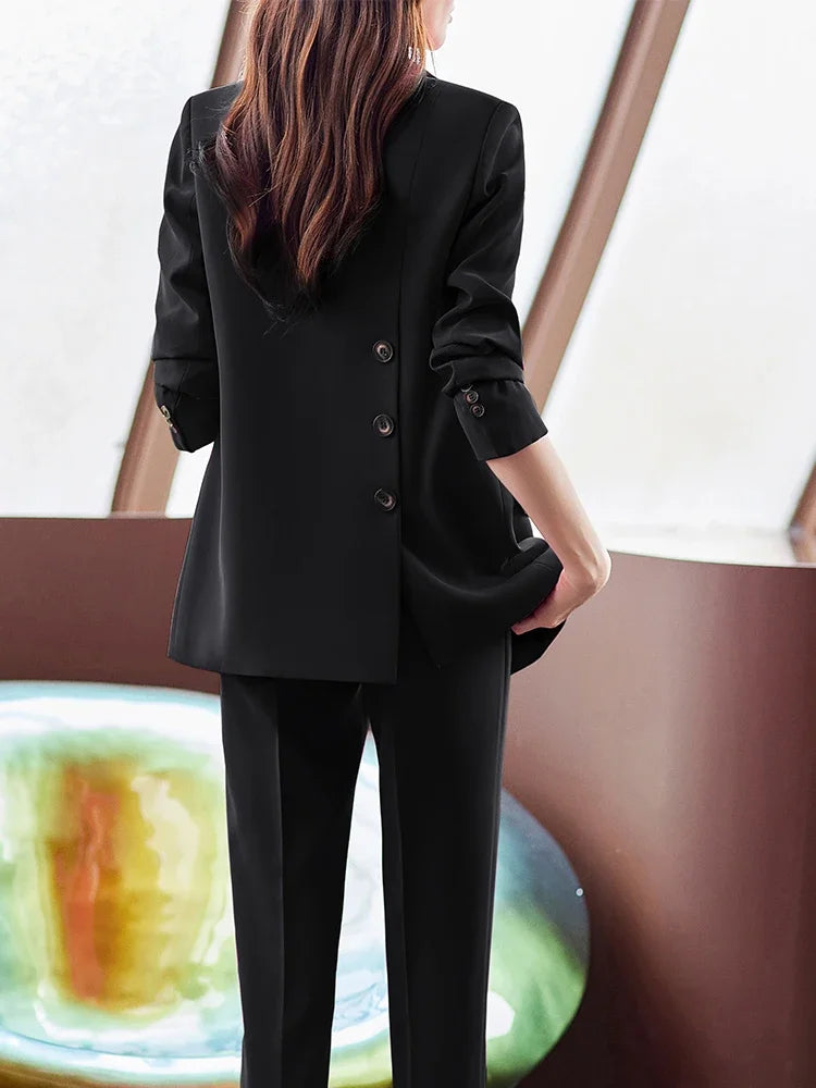 Maxy Fashion Pink Ladies Women Pant Suit Formal 2 Piece Set Business Work Wear Long Sleeve Jacket Blazer+Trouser In Stock
