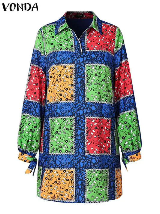 Maxy Plus Size 5XL Women Autumn Long Sleeve Printed Dress Bohemian Party Sundress Vintage A-Line Vestidos Loose Robe