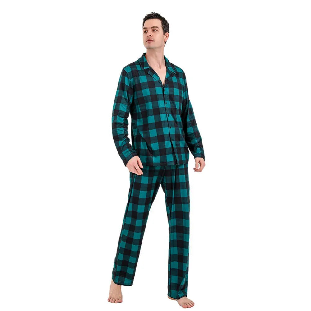 Maxy Cute Green Plaid Family Matching Christmas Pajamas Sets Cute Holiday Outfits for Kids & Parents