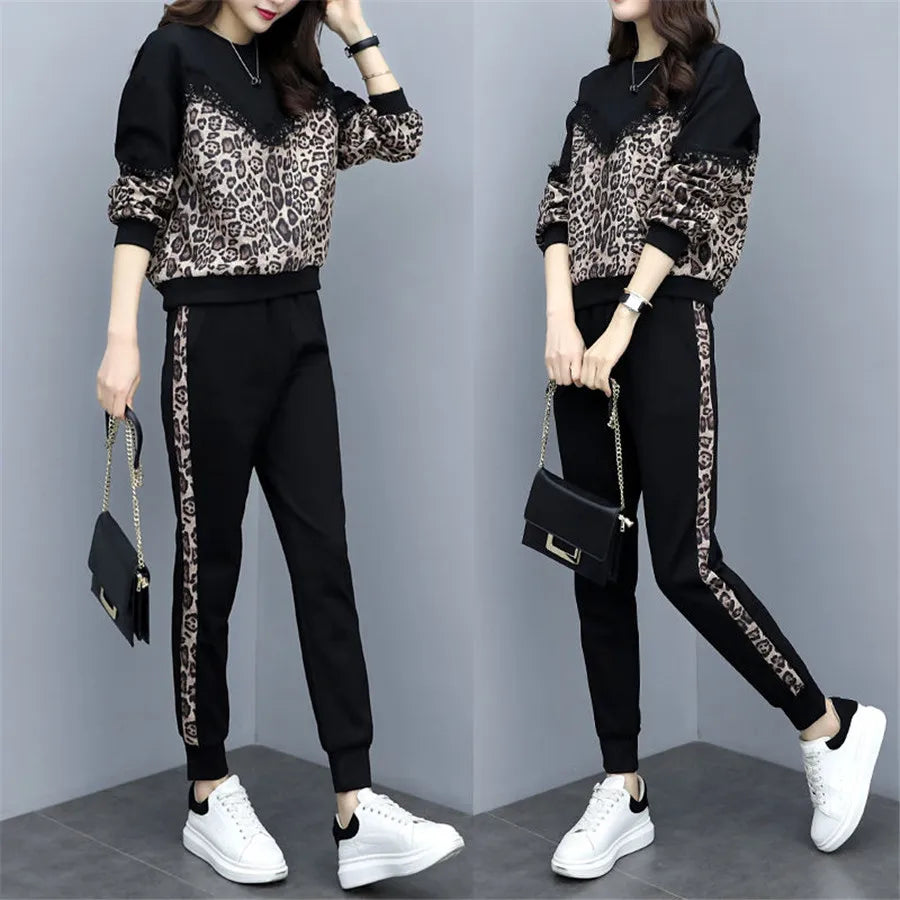 VOLALO Tracksuit For Women 2024 Spring Autumn Female Large Size Loose Two-piece Sets Women's Tops +pants Casual Suits