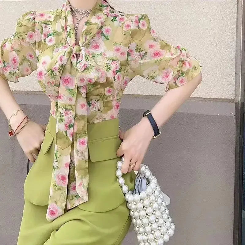 Shirt Splicing Holiday Outfits Blouse and Pant Sets for Women 2 Pieces Summer 2025 Trousers Woman Aesthetic Clothing Sales Trend