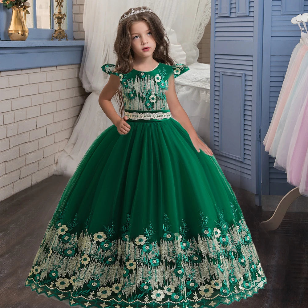 Maxy Flower Girl Dress Princess Elegant Children Party Long First Communion Kids Clothes For Teen Children Wedding Birthday