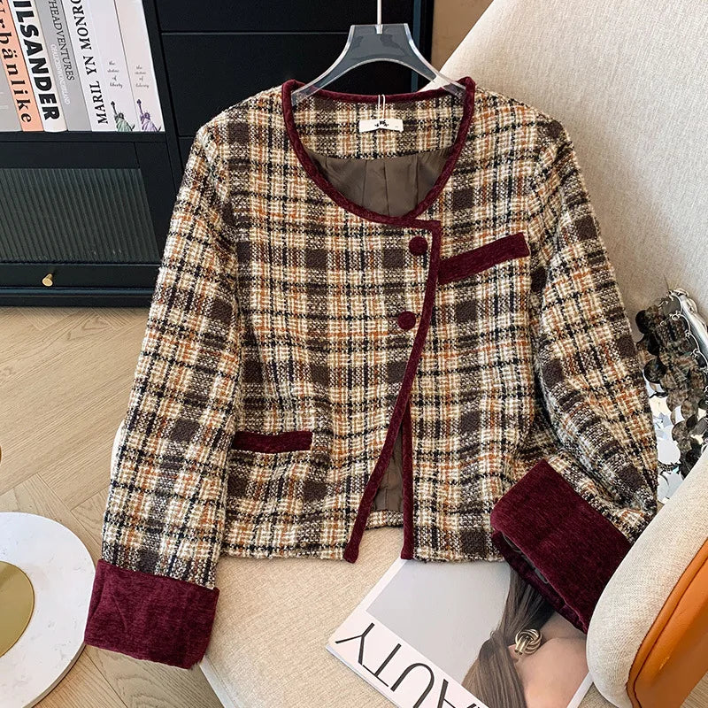 Maxy 150Kg Plus Size Women's Bust 155 Autumn Loose Small Fragrant Jacket Gold Velvet Skirt Two-Piece Set 5XL 6XL 7XL 8XL 9XL