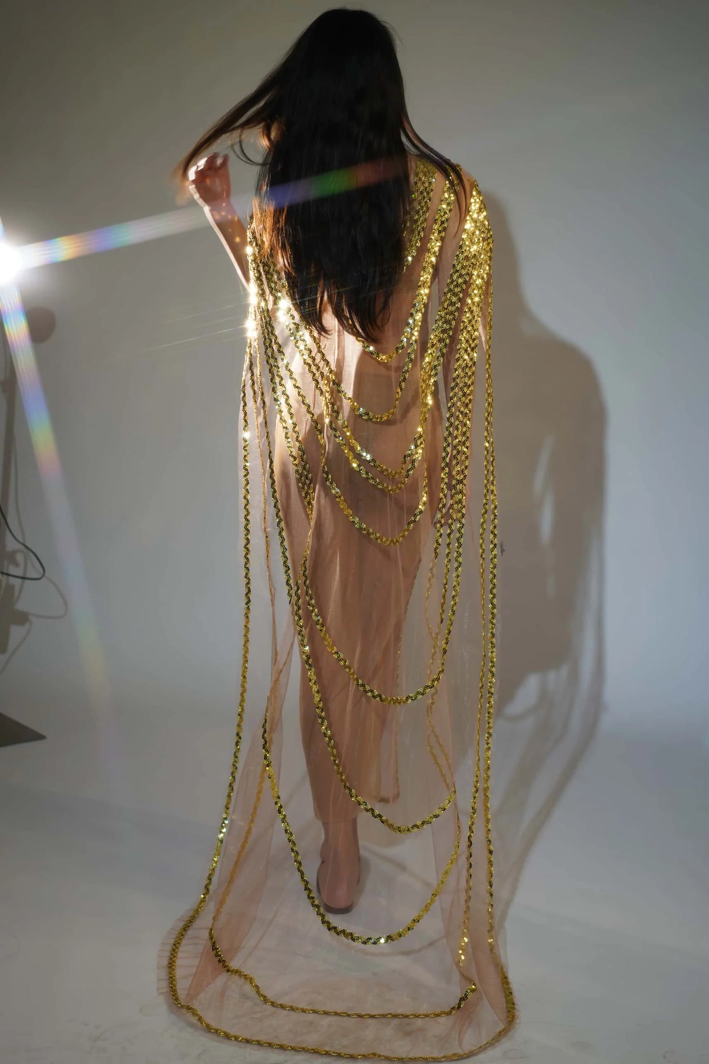 Maxy Sparkly Gold Sequins Mesh Celebrate Evening Prom Gown Long Dress Birthday Outfit Singer Stage Wear Show Costume Fengshui