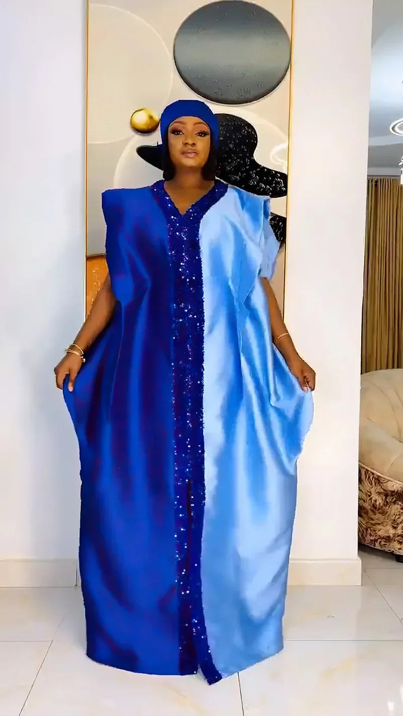 Maxy Dresses for Woman Satin Muslim Dress Scarf Abaya Dubai Turkey Kaftan Marocain Caftan Loose Boubou Robe Ankara Dashiki