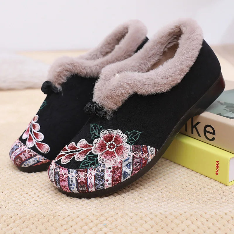 Maxy Winter Women's Fashion Non-Slip Flat Shoes Lightweight Casual Soft Snow Shoes Comfortable Plugging Thickening Warm Shoes