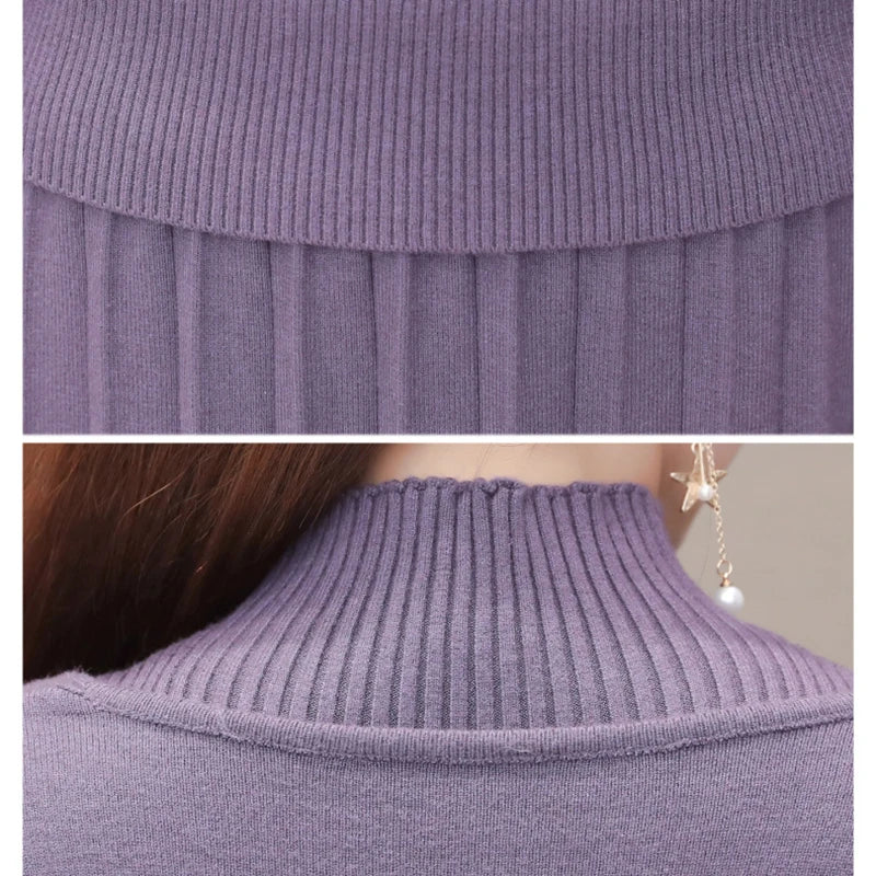 Maxy Elegant Half Turtleneck Sweater Dress 2 Piece Set Sleeveless Winter Vest + Midi Knitted Dresses Suit Large Size Women Outfits