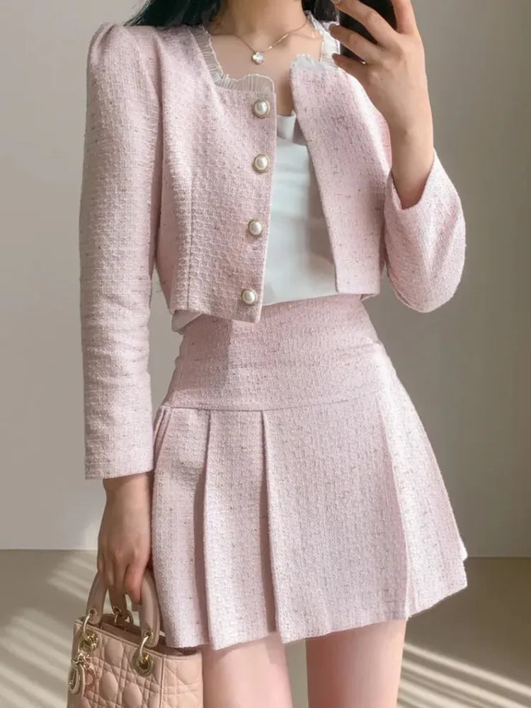 Maxy High Quality spring Small Fragrant Two Piece Set Women Outfit Short Jacket Coat + Skirt 2 Piece Sets Conjuntos Cortos