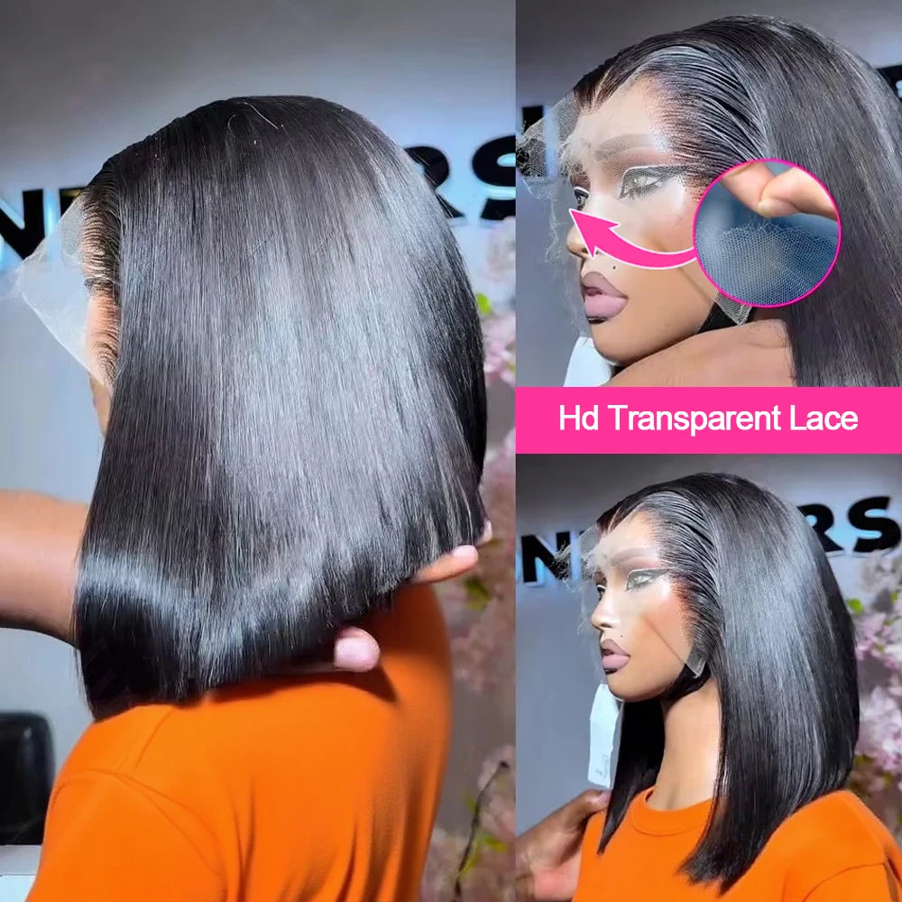 Short Bob Wig Human Hair 250% Density 13x4 13x6 HD Transparent Lace Frontal Wig Pre Plucked Wear Go Glueless Straight Wigs Huma