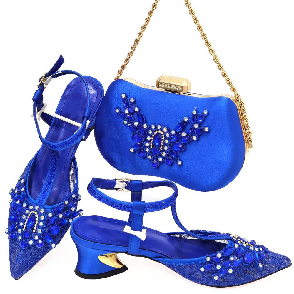 Summer Maxy Rhinestone Shoes and Bags Set Fashion African Woman High Heels Shoes And Bag Set For Wedding Party Dress