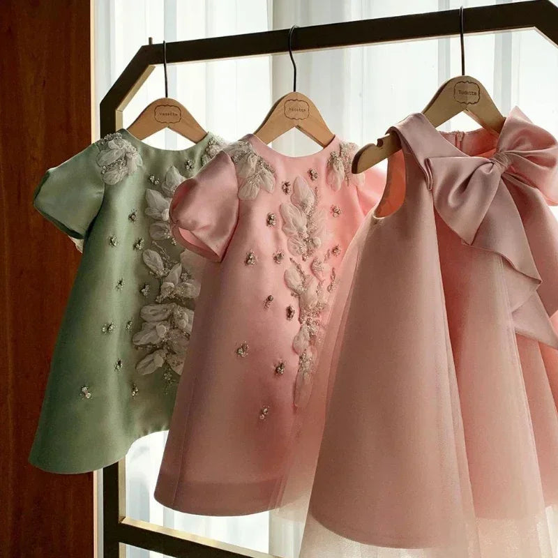 Bay 2024 Evening Dress for Baby Girls Kid Pink Green Luxury Ball Gown Evening Birthday Party Dresses Children Elegant