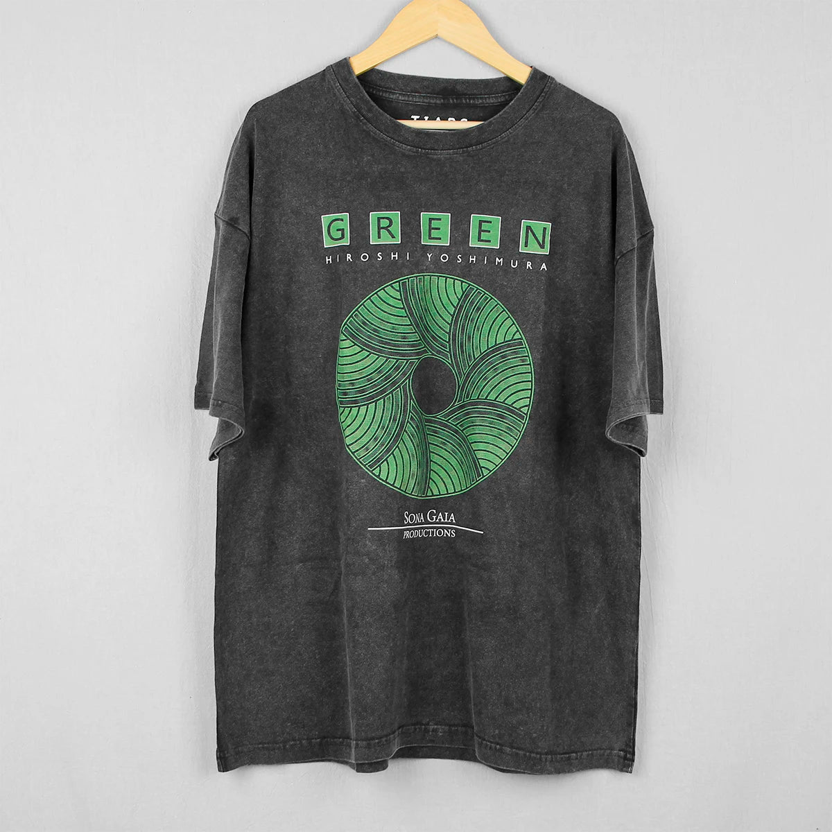 Visco Green T-Shirt Inoyama Land Brian Eno Washed Loose Drop Shoulder Retro Men Summer Oversize Cotton Tee Shirt