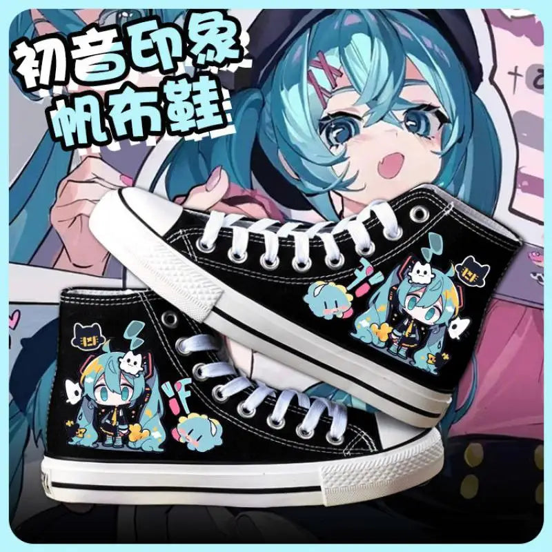 Maxy Kawaii Hatsune Miku Canvas Shoes Summer New Thin Shoes Cartoon New High Top/low Top Versatile Boy Girl Shoes Couple Style