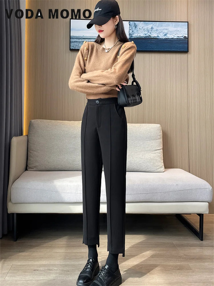 Maxy Korean New Casual Harun Loose Slim Thickened Smoke Pipe Suit Pants Wool Pants Autumn Winter Pants Commuting style Versatile