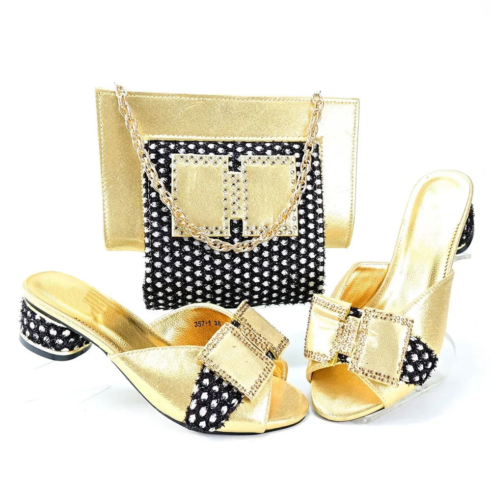 Maxy New Arrival Rhinestone Pretty Women Sandal Shoes And Bag Set Italian Summer Pumps Shoes And Bag Set For Evening Dress