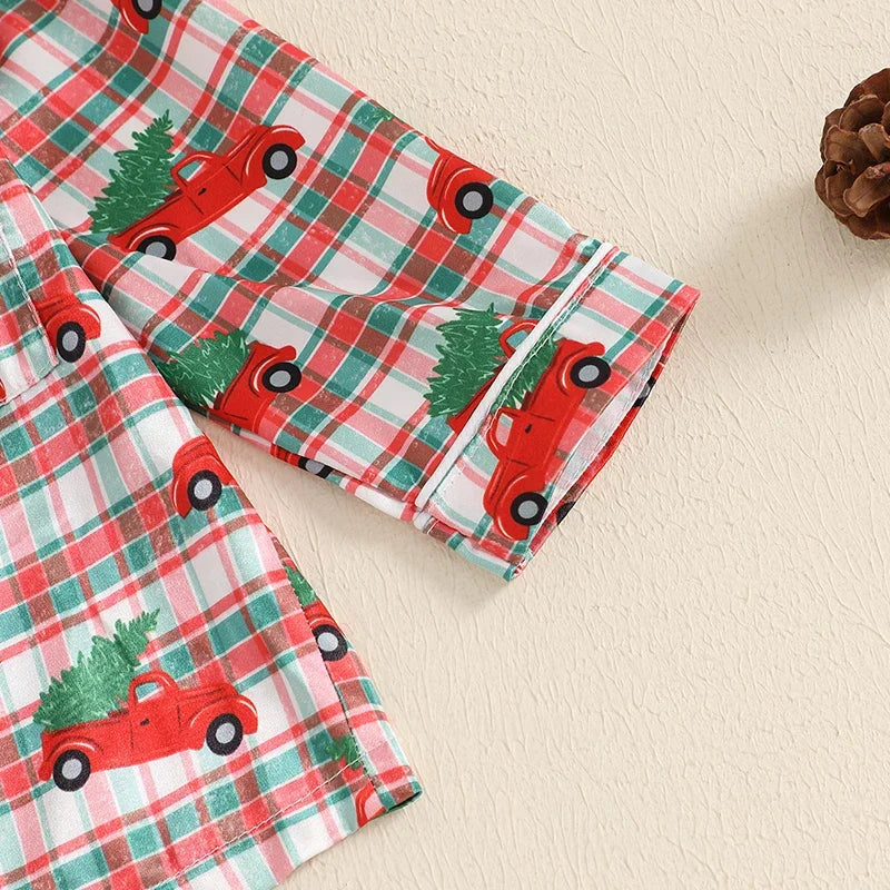 Toddler Christmas Pajamas Long Sleeve Red Truck/Tree Print Shirt and Pants Set Fall Winter Baby 2 Pieces Loungewear for 1Y to 5Y