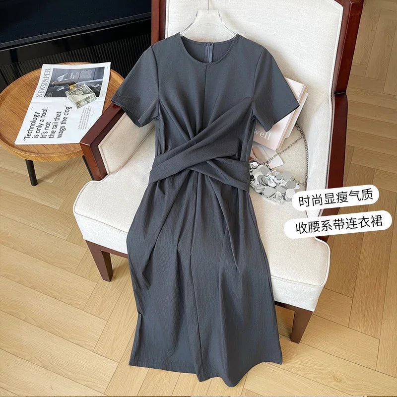 Maxy Elegant Vintage Elegant Criss-Cross Loose Evening High Street Plus Size Clothing Long dress women clothing