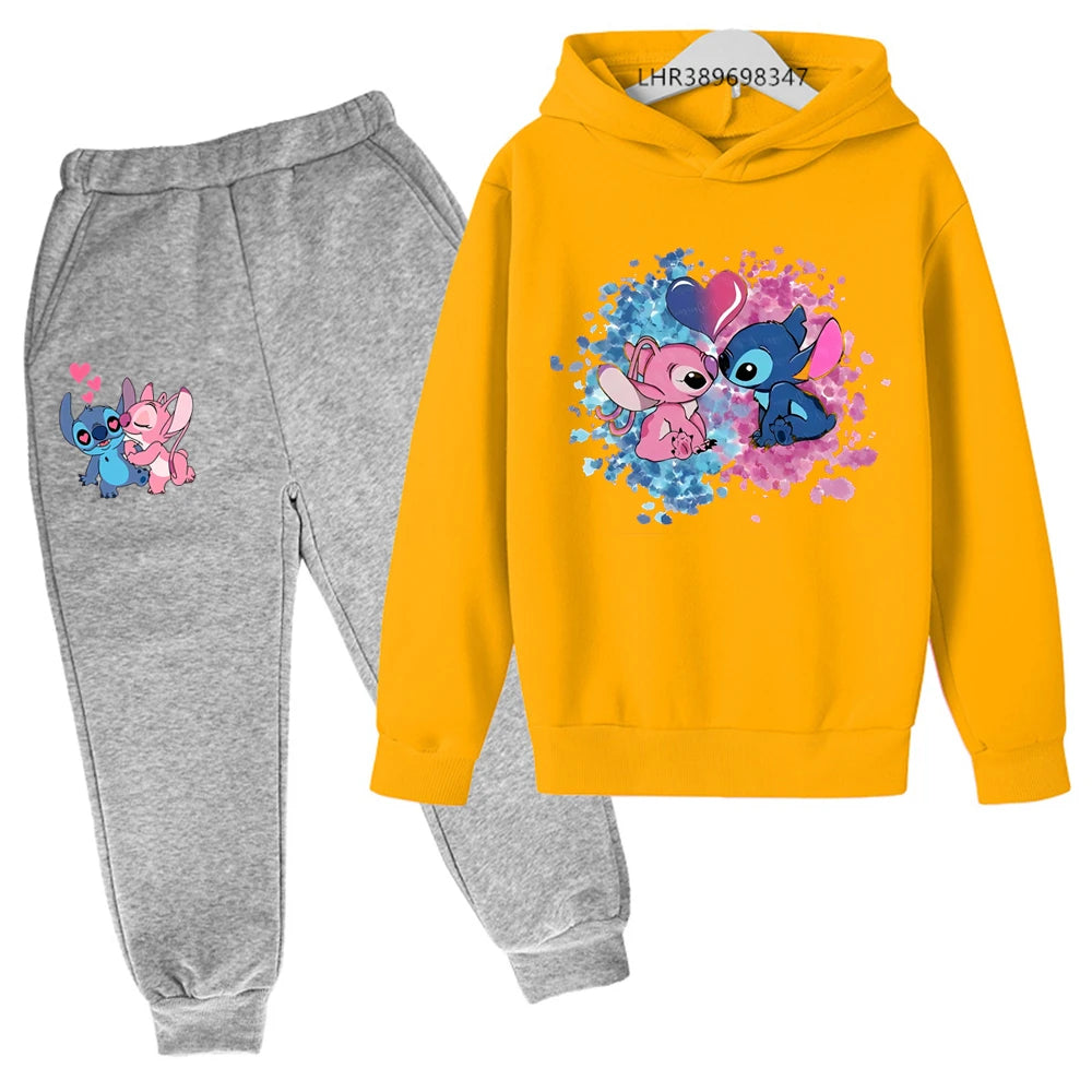 Babs Children Hoodie Stitch Cartoon Print Sweatshirt +Pants Boys Girls Toddler age 3-12 Girls Clothes Pullover Sport Kids Set