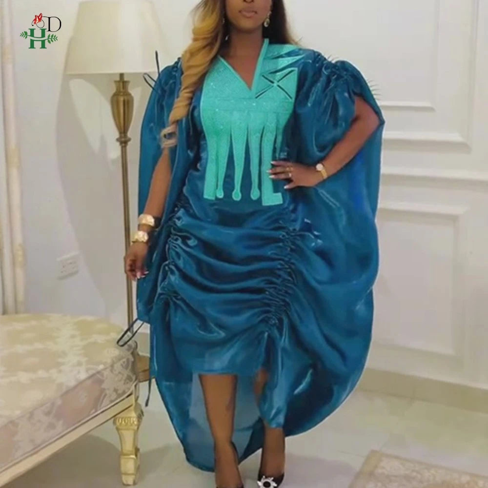 Maxy Dresses For Woman Plus Size Kaftan Dress Rached Side Ties and High Low Hem Boubou Party Wedding Bubu Africa Clothing