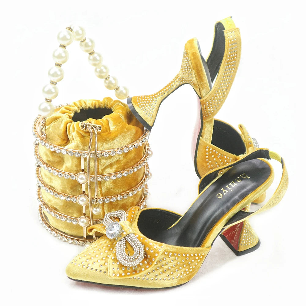Mosey Shoes and Bag Matching Set with Wine Hot Selling Women Shoes and Bag Set For Party   HYU1-36