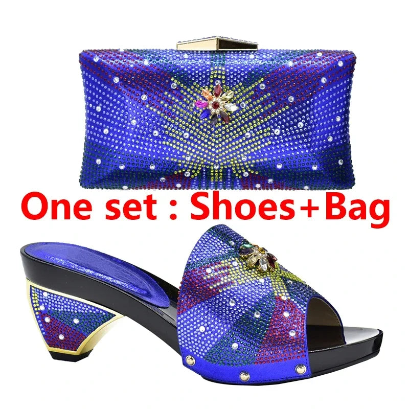 New Arrival Max Shoes and Bag Set Decorated with Rhinestone High Quality African Women Wedding Shoes and Bag Set Party Shoes