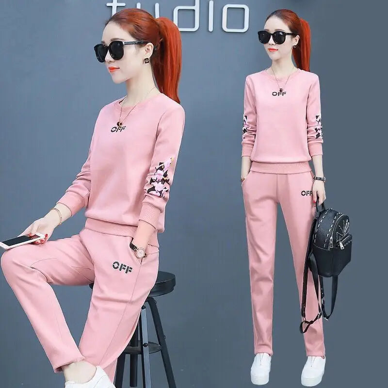 Maxy Summer New Daisy Loose Pants Suit Women's Track Korean Version Splicing Long Sleeved Top and Trousers Two Piece Set