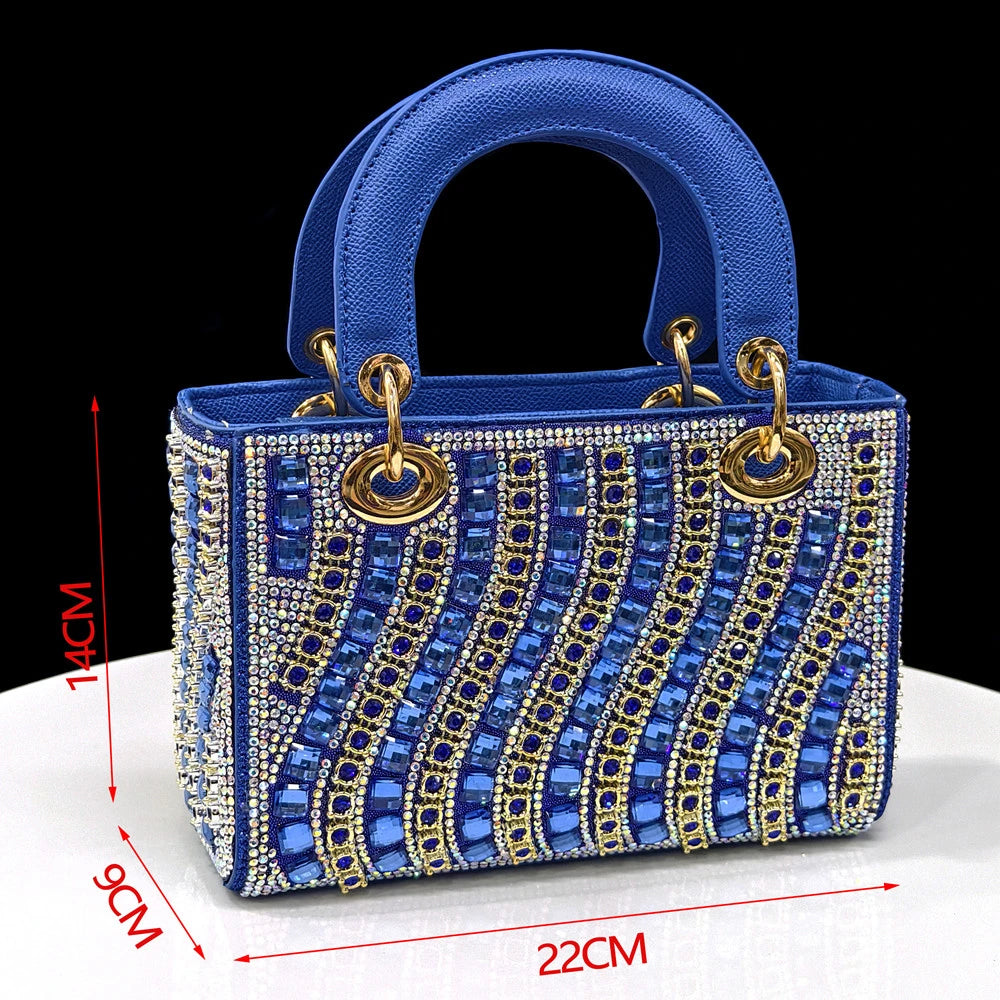 Maxy Summer New Design Specials Italian Women Shoes and Bag Set Blue Color Comfortable Low Heels With Rhinestone