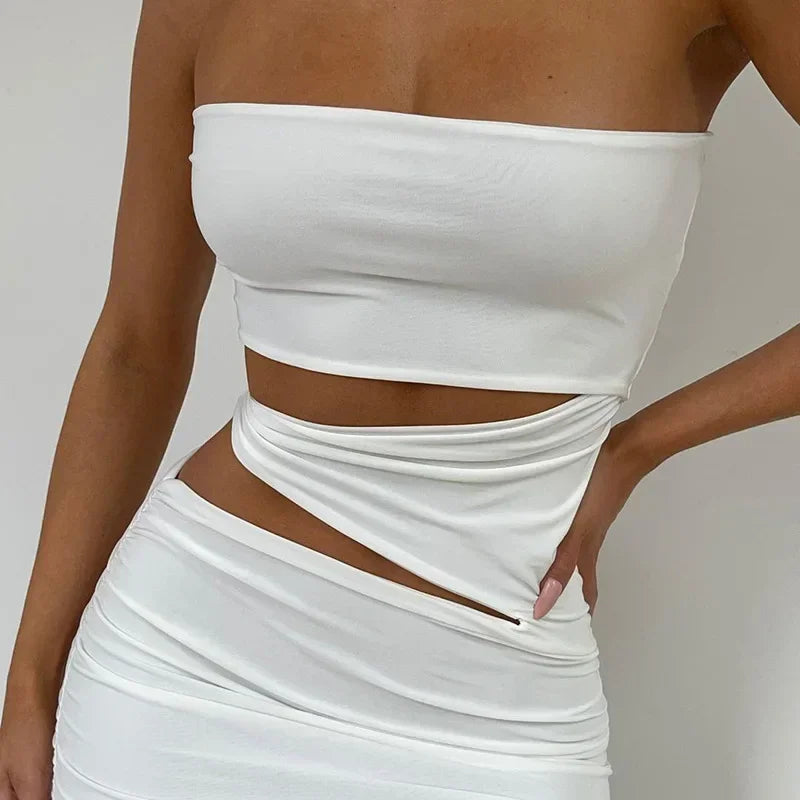Maxy Summer Sexy Spice Girl Style Pleated Hollow Out Bodycon Night Club Party Dress for Women Plus Size 9XL 8XL 7XL 6XL