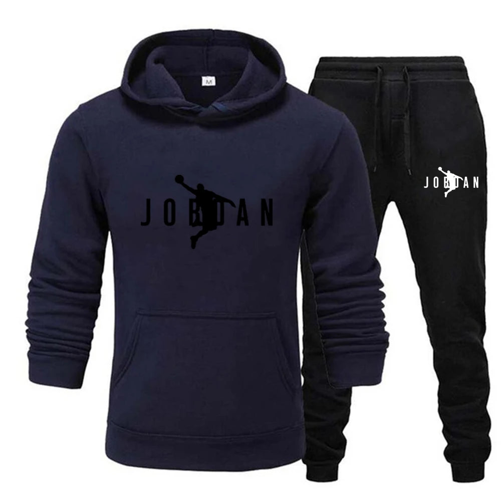 Visco Men's Print Tracksuit Winter Casual Hoodies + Long Pants Set and Print Hoodies Outdoor Sport Jogging Wear