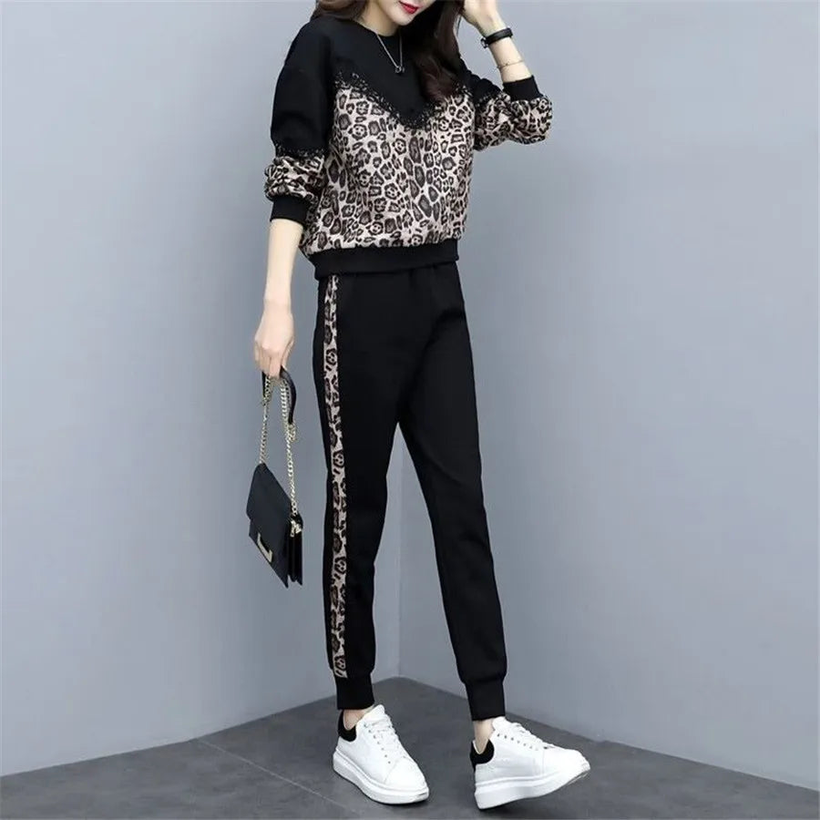 VOLALO Tracksuit For Women 2024 Spring Autumn Female Large Size Loose Two-piece Sets Women's Tops +pants Casual Suits