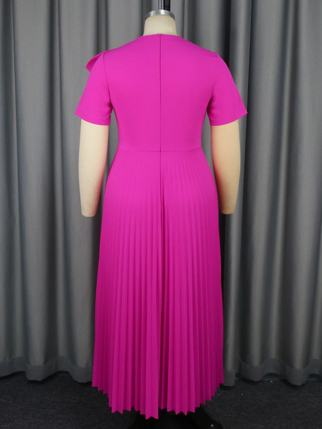 Rose Pleated Dresses for Women O Neck Short Sleeves Big Bows High Waist A Line Causal Fashion Chic Elegant Daily Ball Maxi Gowns