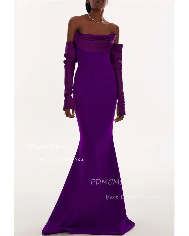 Maxy Elegant Purple Mermaid Evening Dresses Strapless Long Sleeves African Women Prom Dress Customized Chic Formal Party Dress