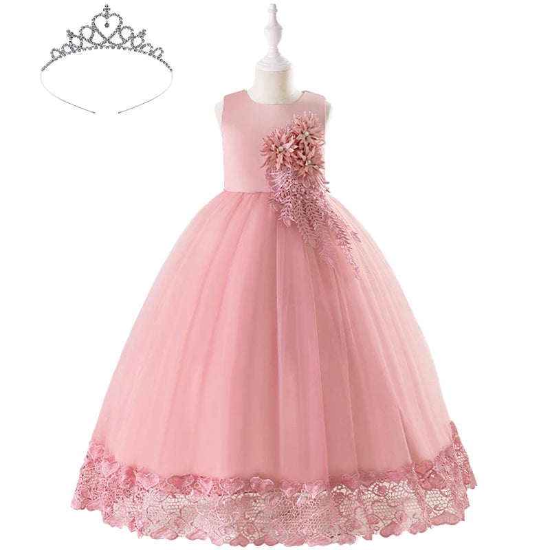 Maxy Luxury Little Girls First Communion Party Dresses Flower Girl Weddings Elegant Dresses for Girls White Evening Children Clothing