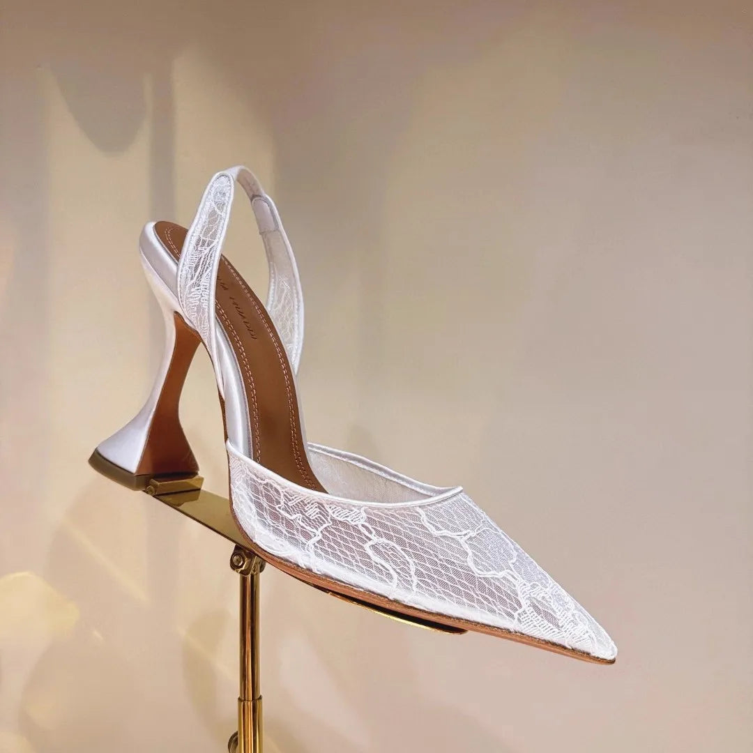Maxy High-heeled sandals summer new pointed lace mesh wine glass heel wedding shoes banquet dress versatile simple women's shoes